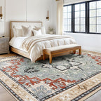 8x10 Area Rugs, Large Area Rug for Living Room, Floral Washable Area Rug for Bedroom, Office, Dining Room, Non-Slip Vintage Boho Rug, Low-Pile Soft Carpet, Traditional Oriental Style, Beige Orange