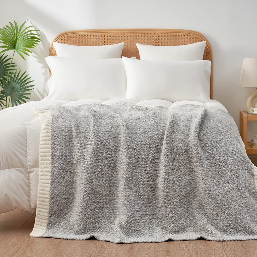 Snuggle Sac Heather Grey Throw XL Blanket for Couch, Super Soft Warm Blankets Cozy Knit Fuzzy Microfiber Throws Dupes for Sofa, Bed, Camping, Picnic, Heather Grey, 50x70 inches