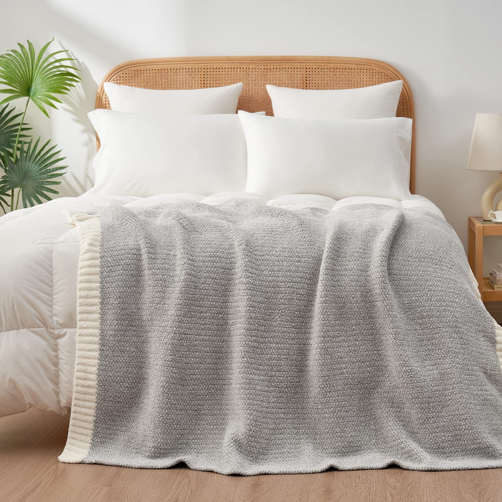 Snuggle Sac Heather Grey Throw XL Blanket for Couch, Super Soft Warm Blankets Cozy Knit Fuzzy Microfiber Throws Dupes for Sofa, Bed, Camping, Picnic, Heather Grey, 50x70 inches