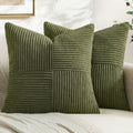MIULEE Olive Green Decorative Euro Sham Pillow Covers 24x24 Inch for Bed Couch Sofa Spring Decor Pack of 2 Boho Farmhouse Throw Pillows Soft Cross Corduroy Patchwork Textured Cushion Cases