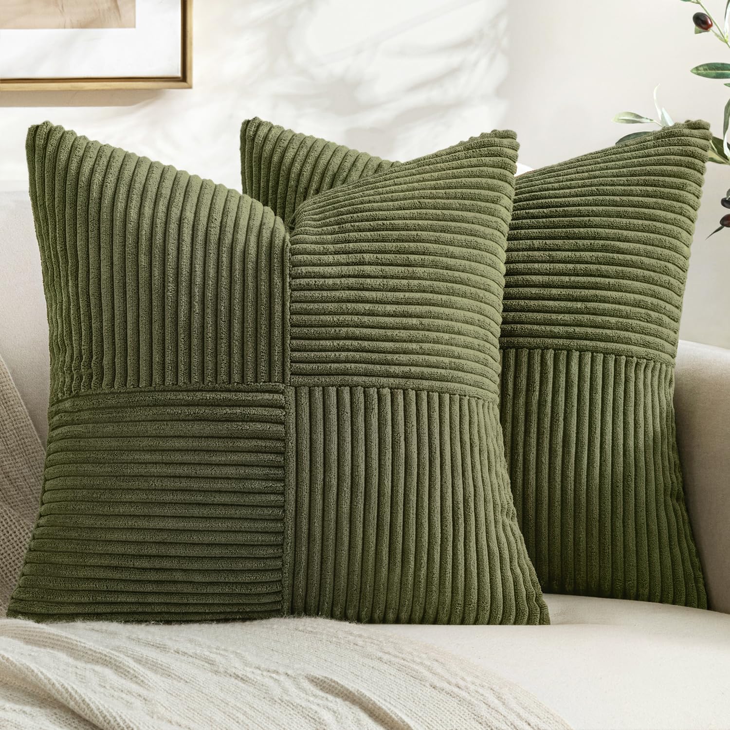 MIULEE Olive Green Decorative Throw Pillow Covers for Couch 18x18 Inch