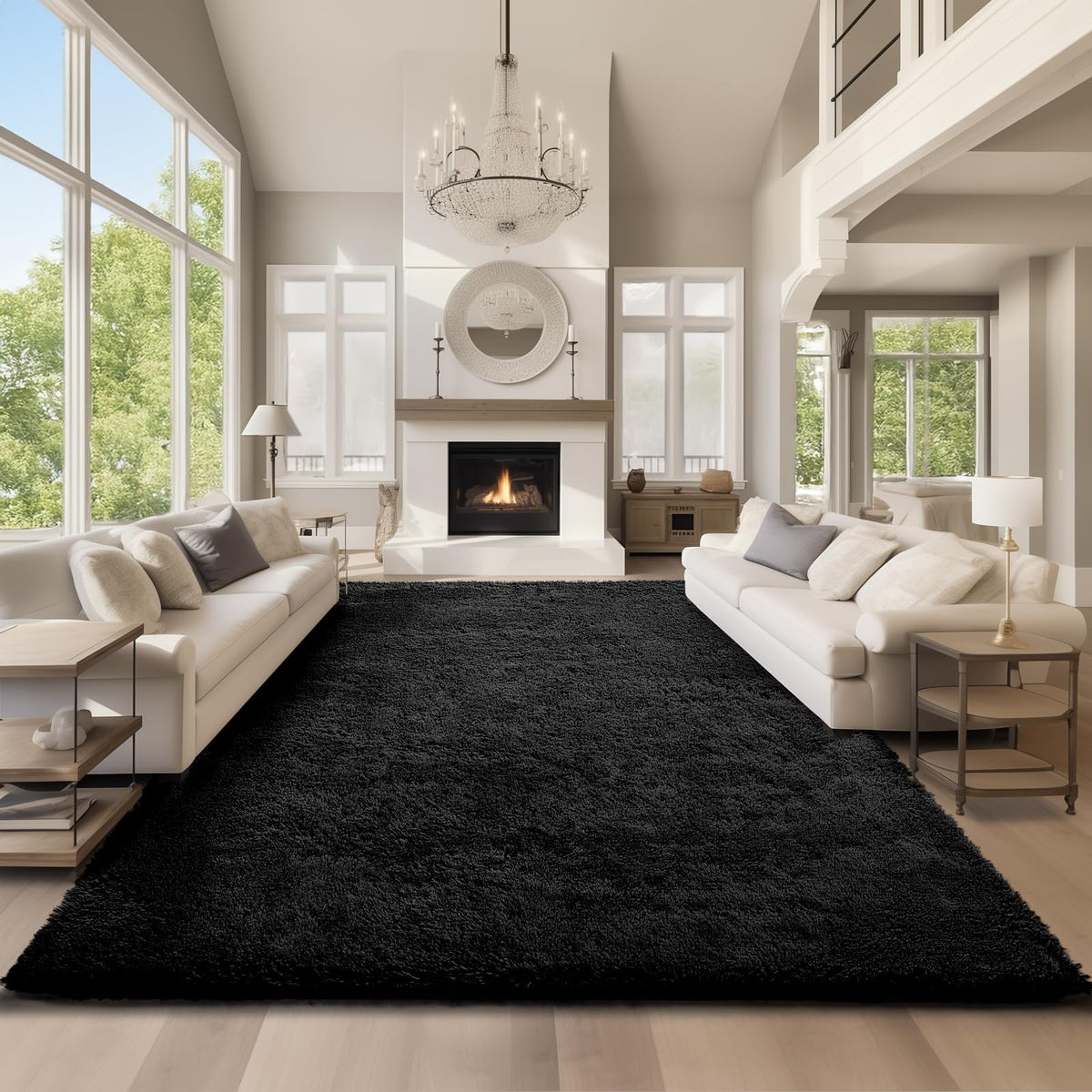 Ophanie Area Rugs 9x12 Living Room, Large Grey Bedroom Carpet, Big Shag Indoor Thick Soft Nursery Rug, Gray Fluffy Carpets for Boy and Girls Room Dorm Home Decor Aesthetic
