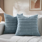 Fancy Homi 4 Packs Boho Light Blue Decorative Throw Pillow Covers 24x24 Inch for Couch Bed Sofa, Rustic Modern Farmhouse Home Decor, Soft Plush Corduroy Cute Square Cushion Case 60x60 cm