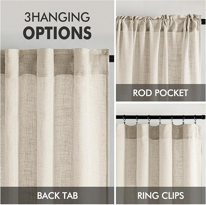 MIULEE Cream Linen Curtains 52x72 Inch 2 Panels for Bedroom Living Room