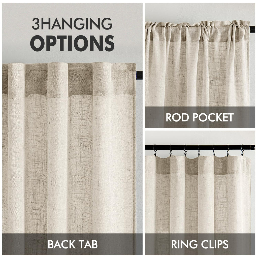 MIULEE Cream Linen Curtains 52x108 Inches Long for Bedroom and Living Room