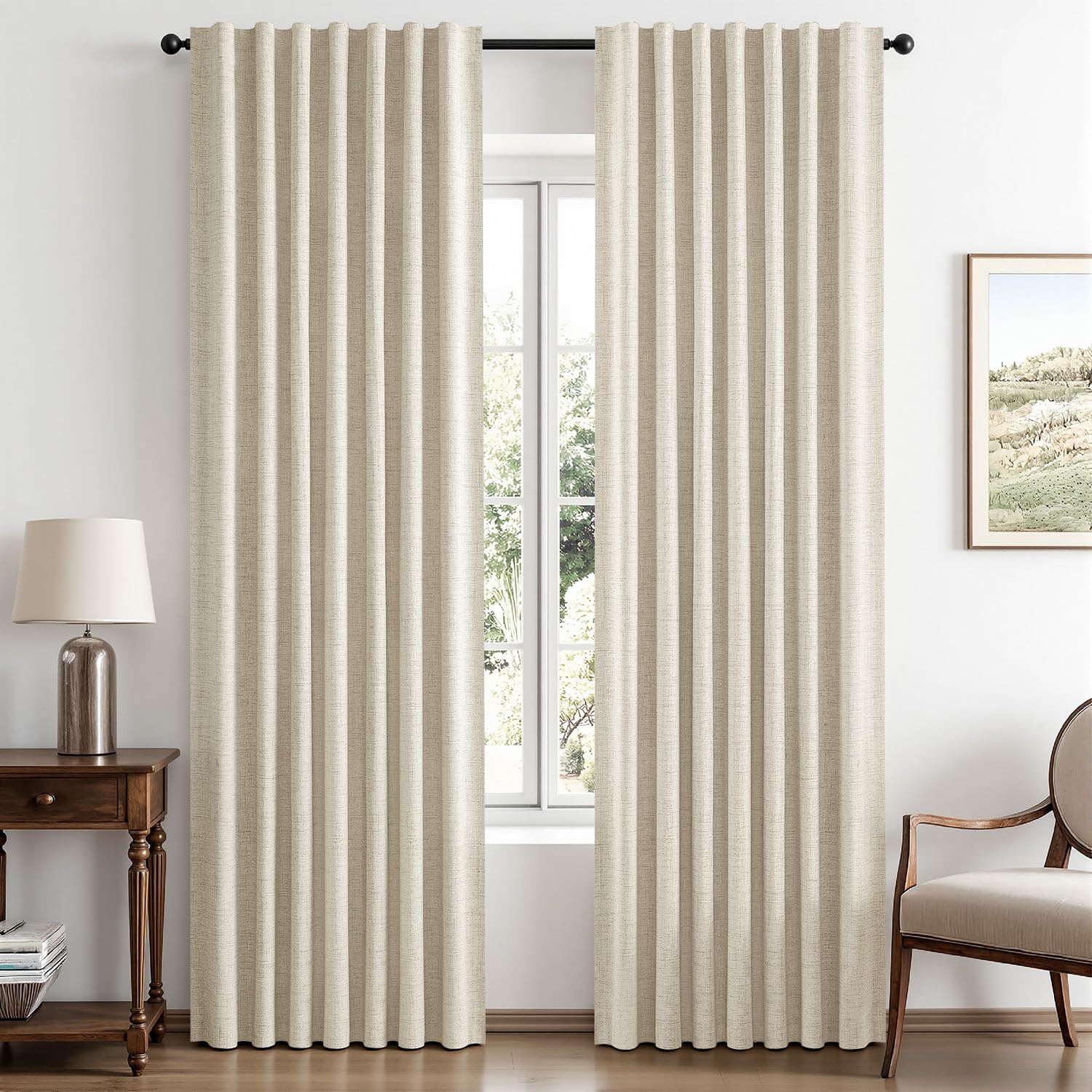 MIULEE 100% Blackout Linen Curtains for Bedroom 42 x 72 Inch Cream 2 Panels