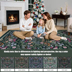 Area Rug Living Room Rugs: Floral 4x6 Washable Rug Vintage Soft Boho Non-Slip Carpet Indoor Floor Stain Resistant Large Carpets for Bedroom Dining Room Farmhouse Nursery Hallway Home Office Dark Green