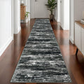 KOZYFLY Modern Abstract Washable Rug Runner 2.6x14 Hallway Rug Runner Non-Slip Soft Kitchen Runner Rugs, Black Grey Striped Carpet for Entryway Bathroom Laundry Room Foyer