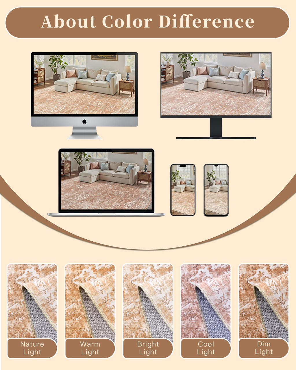 Madane Washable 6x9 Area Rugs for Living Room, Soft Rug Jasper Orange