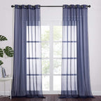 NICETOWN Sheer Voile Curtain Panels - Transparent Grommet Top Sheer Window Treatment Curtains for Living Room (W54 x L96 Inches, Dark Blue, 2 Pieces)