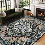 5x7 Area Rugs, Vintage Washable Area Rug for Living Room, Floral Boho Area Rugs for Bedroom, Office, Non-Slip Colorful Rug, Traditional Vintage Style, Plush Low-Pile Soft Carpet, Dark Green