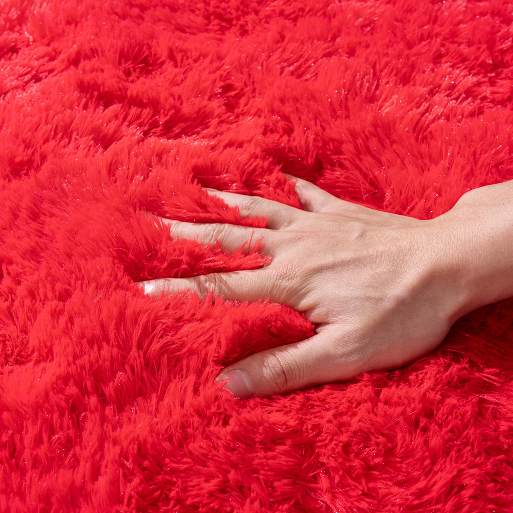 Quntue Small Area Rug, 2x3 Red Rug for Bedroom Shaggy Throw Rugs for Girls Room, Soft Carpet for Kids Room, Plush Non-Slip Fluffy Bedside Rug for Living Room Nursery Dorm Home Decor
