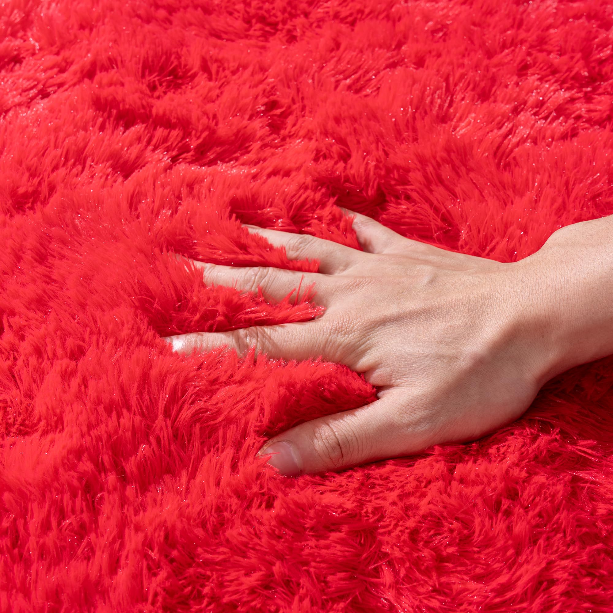 Quntue Small Area Rug, 2x3 Red Rug for Bedroom Shaggy Throw Rugs for Girls Room, Soft Carpet for Kids Room, Plush Non-Slip Fluffy Bedside Rug for Living Room Nursery Dorm Home Decor
