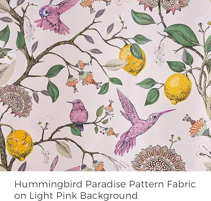Topfinel Pink Blackout Window Curtains 72 Inch Length 2 Panels for Girls Bedroom, Spring Light Pink Cute Fancy Cottage Core Princess Floral Hummingbird Patterned Grommet Blush Pink Curtains Nursery