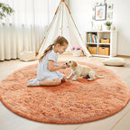 OLANLY Muted Orange Round Rugs for Bedroom - Machine Washable, 7 ft Circle Area Rugs for Living Room, Soft and Fluffy Shaggy Carpet for Teen Girl and Boys, Nursery Rooms, Dorms, Home Decor Aesthetic