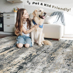 pmtsns Area Rugs 5x7 for Living Room: Washable Rug Modern Abstract Neutral Soft Non-Slip Low-Pile Indoor Carpet for Bedroom Dining Room Playroom Home Office (Black Grey Brown, 5'x7')