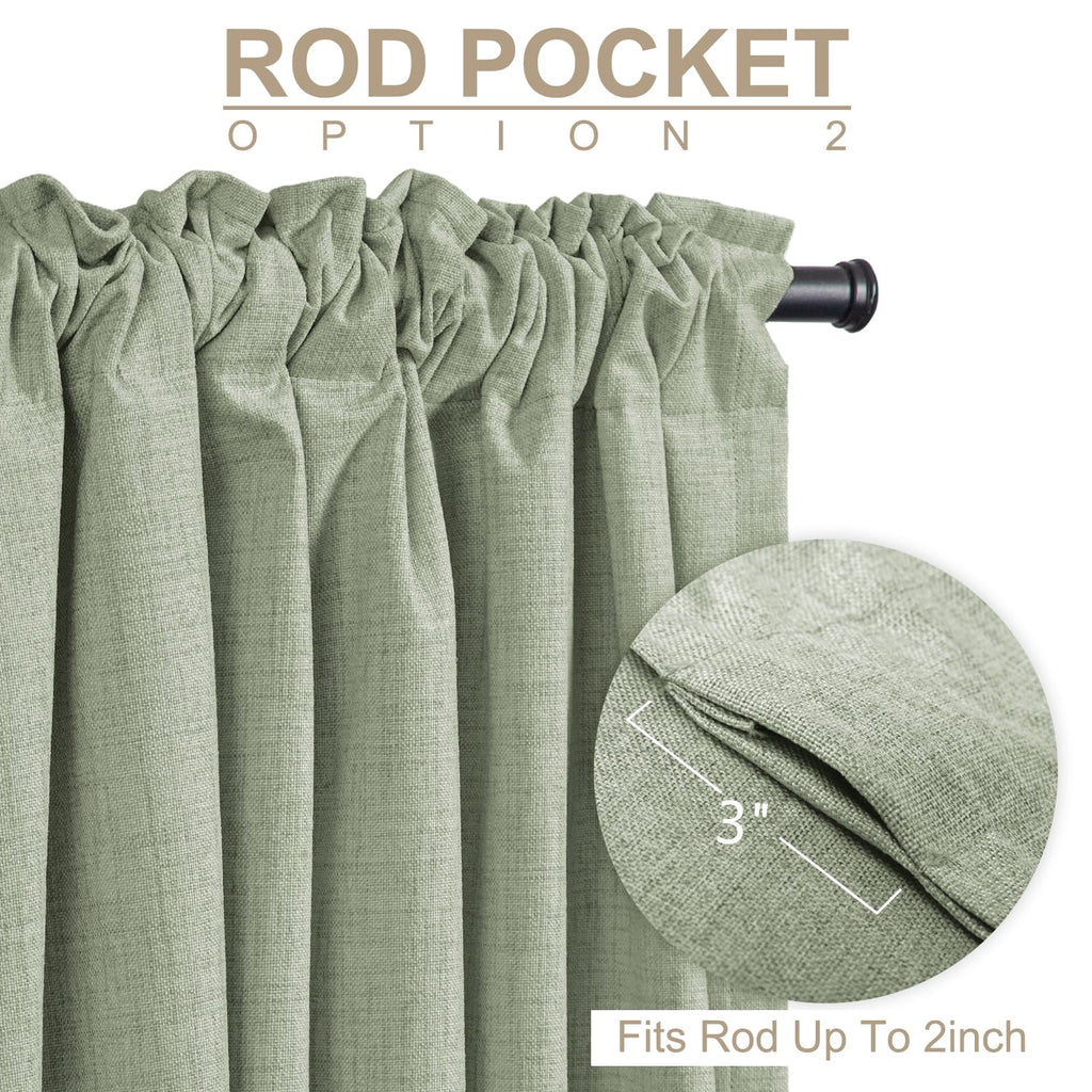 Faux Linen Total Blackout Curtains for Bedroom 96 Inches Long, Sage Green