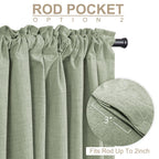 Faux Linen Total Blackout Curtains for Bedroom 96 Inches Long, Sage Green