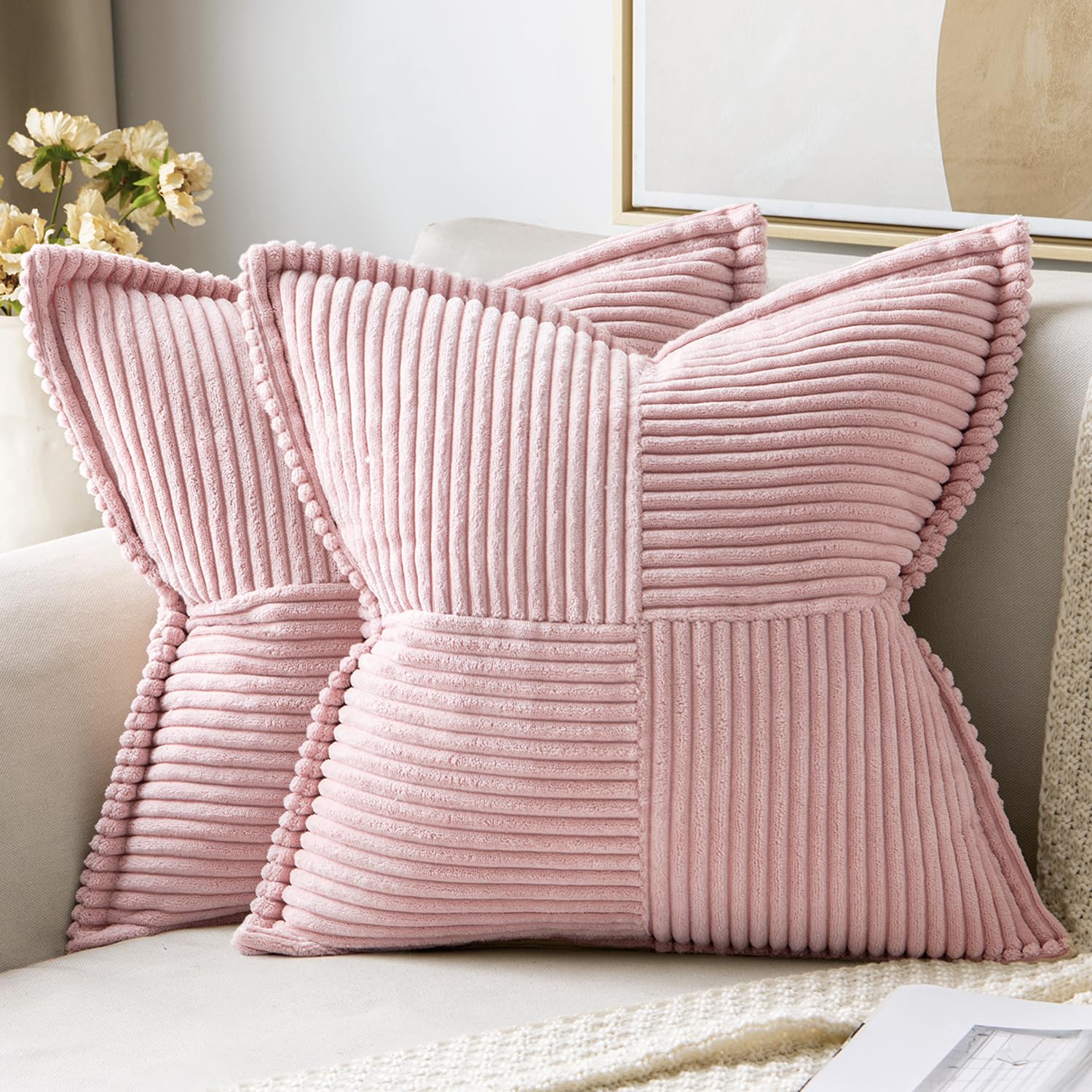 MIULEE Decorative Throw Pillow Covers for Couch 18x18 Inch Pink 2 Pack