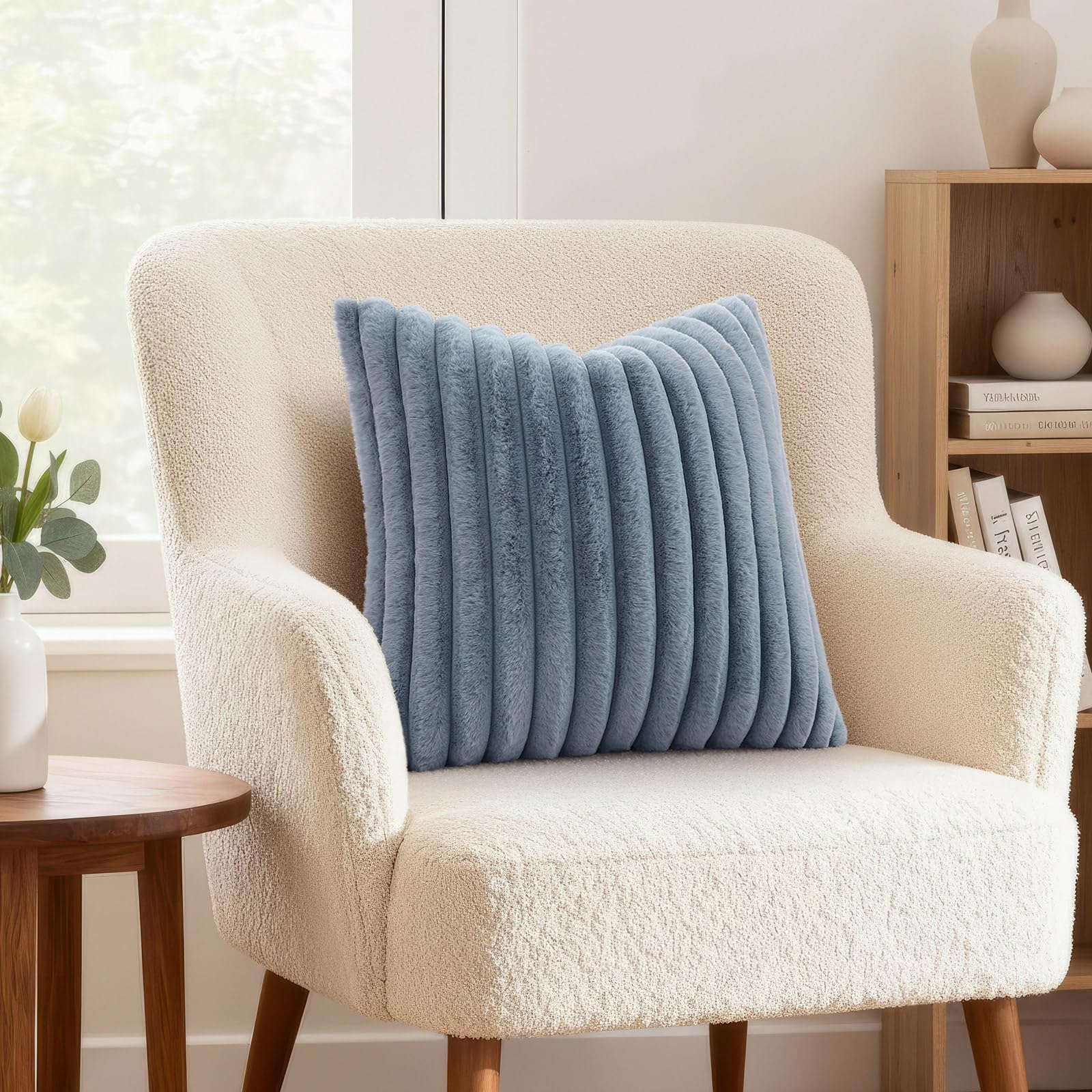 decorUhome Fall Faux Fur Throw Pillow Covers 18x18 Set of 2 Grey Blue