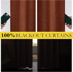 NICETOWN 100% Absolutely Blackout Linen Curtains with Thermal Insulated Liner, 42" Wide, 2 Panels, 84" Long Drapes, Grommet Retro Burnt Orange Linen Curtains Vertical Drapes Privacy for Bedroom