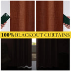 NICETOWN 100% Absolutely Blackout Linen Curtains with Thermal Insulated Liner, 62" Wide, 2 Panels, 120" Long Drapes, Grommet Retro Burnt Orange Linen Curtains Vertical Drapes Privacy for Bedroom