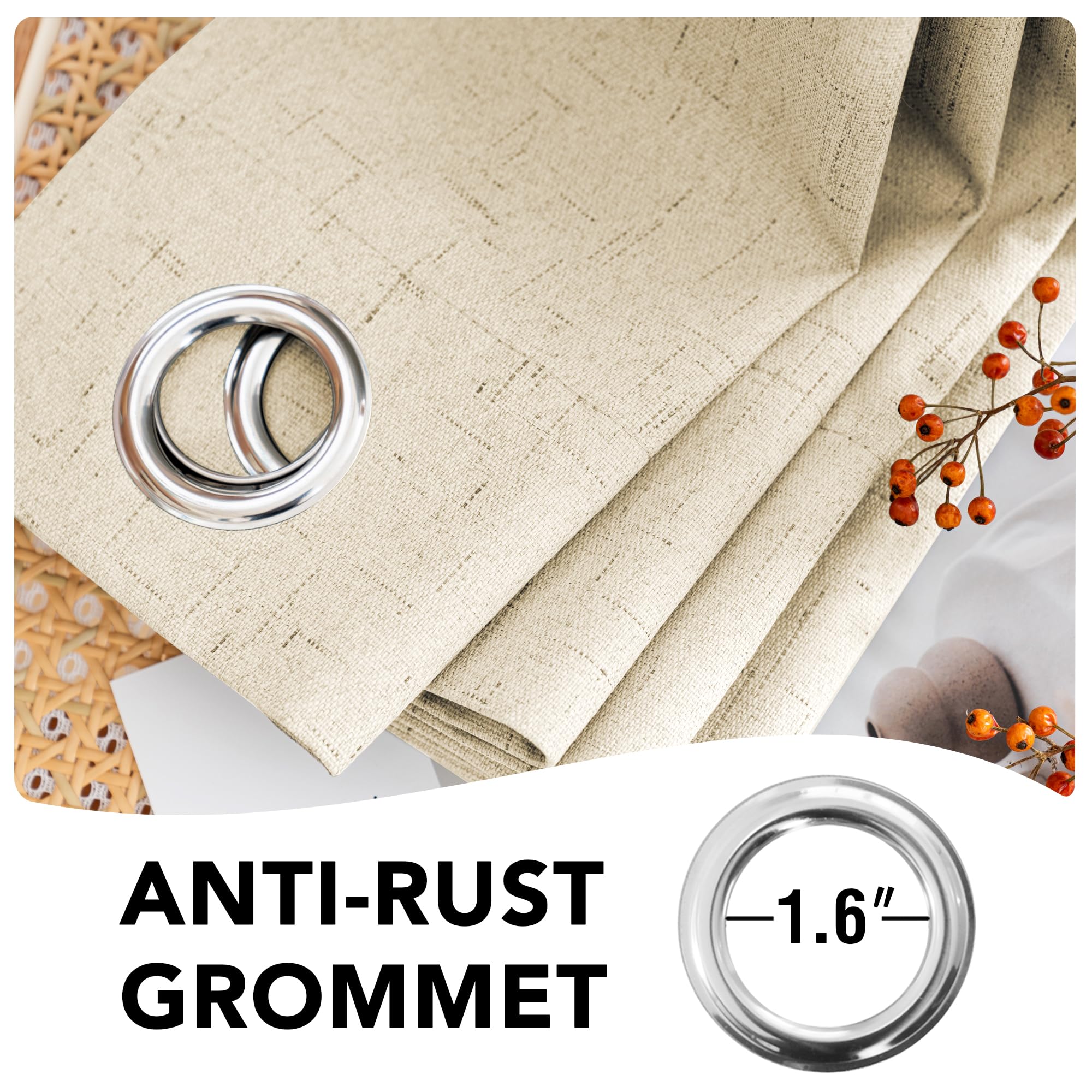 H.VERSAILTEX Linen Blackout Curtains Durable Thick Textured Linen Look 100% Blackout Patio Door Curtain Anti Rust Grommet Extra Wide Sliding Door Curtain Panel, Bleached Sand, W100 x L108 inch
