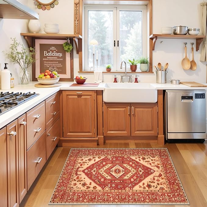 SERISSA 2x3 Washable Non Slip Boho Small Area Rug for Entryway，Red