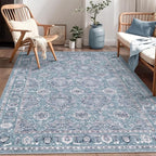 SERISSA Area Rug 4x6 Boho Rugs for Bedroom, Washable Non-Slip Living Room Rugs, Ultra Soft Print Distressed Low-Pile Throw Rug Blue Grey Carpet for Nursery Dorm Kitchen Living Room Decor