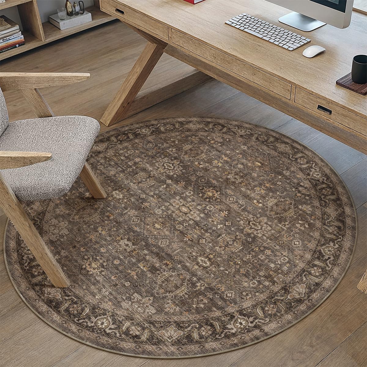 WondRg 3x3 Dark Brown Vintage Round Rug
