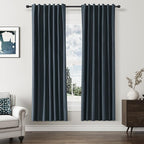 Guken Vintage Blue 100% Blackout Linen Curtains 72 Inch Length 2 Panels Set for Living Room Bedroom Back Tab/Rod Pocket Thermal Insulated Black Out Drapes Room Darkening Window Curtains