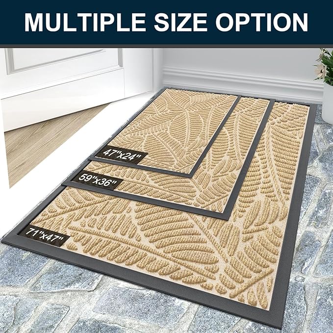 Colorxy Waterproof Doormat, Sturdy Natural Rubber Front Indoor Mat, Non Slip Low Profile Indoor Outdoor Door Mats, Stain and Fade Resistant Floor Mat, Easy Clean Patio Entrance Mat, 47''x24'', Beige