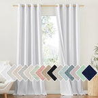 NICETOWN 100% Absolutely Blackout Linen Curtains with Thermal Insulated White Liner, White, 52 inches Wide, 120 inches Length Energy Saving Curtains for Living Room 2 Panels Set, Vertical Blinds