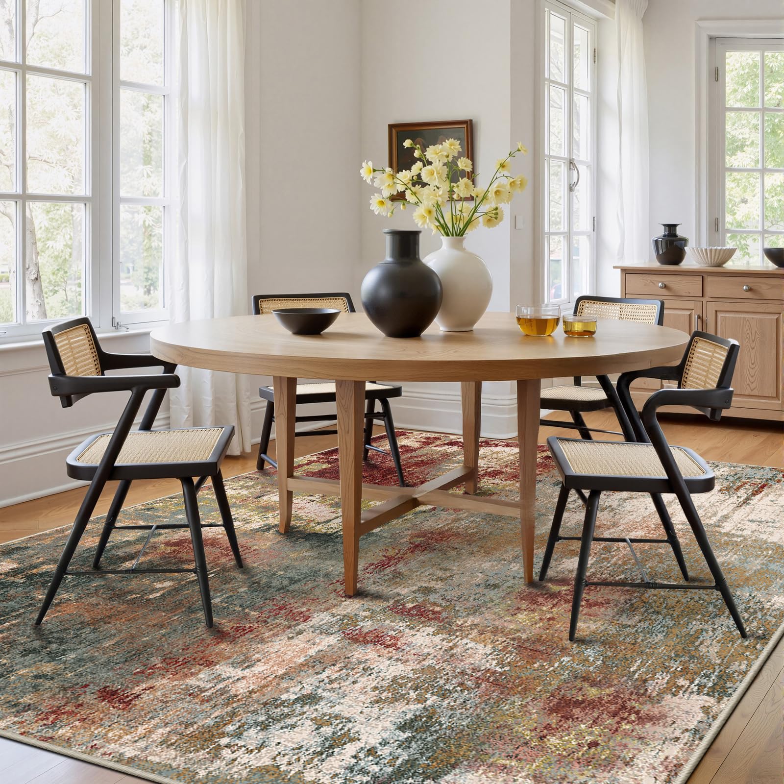 RELEANY Washable Square 7'x7' Area Rug for Living Room Rustic Brown