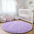 ONASAR Light Purple Round Area Rugs 5ft, Soft Bedroom Circle Rug Floor Mats for Kids Girls Teen, Cute Fluffy Plush Shaggy Carpet for Nursery Dorm Living Room Playroom Home Decor Princess Castle