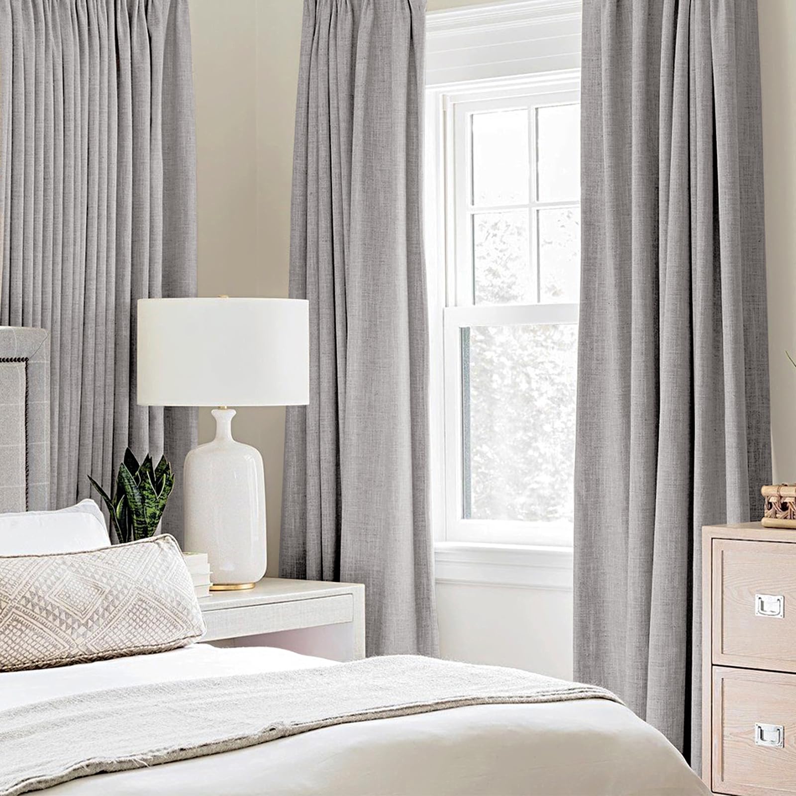 MIULEE 100% Blackout Linen Curtains for Bedroom 52x96 Inches Light Gray