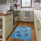 Floral Rug for Entryway, 2X3 Washable Kitchen Mat Ultra-Thin Soft, Non-Slip Indoor Door Carpet Stain Resistant Boho Small Low-Pile Throw for Bathroom Bedroom (2 x 3, Blue Lawn)