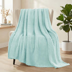 Whale Flotilla Extra Large Fuzzy Fleece Throw Blanket for Couch, 50x70 Inch Fluffy Warm Soft Jacquard Blankets for All Season, Lightweight and Cozy, Light Blue