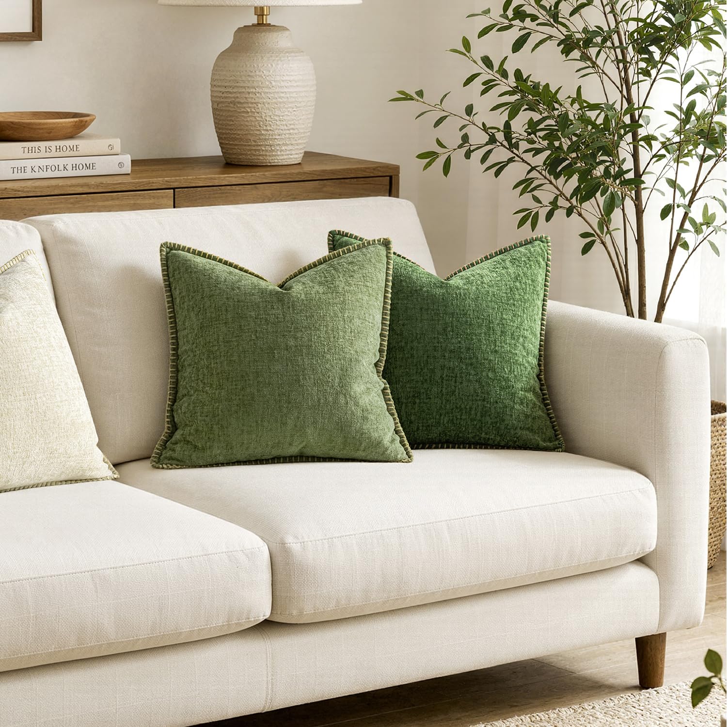 MIULEE Decorative Couch Throw Pillow Covers 20x20 Inch Sage Green 2 Pack