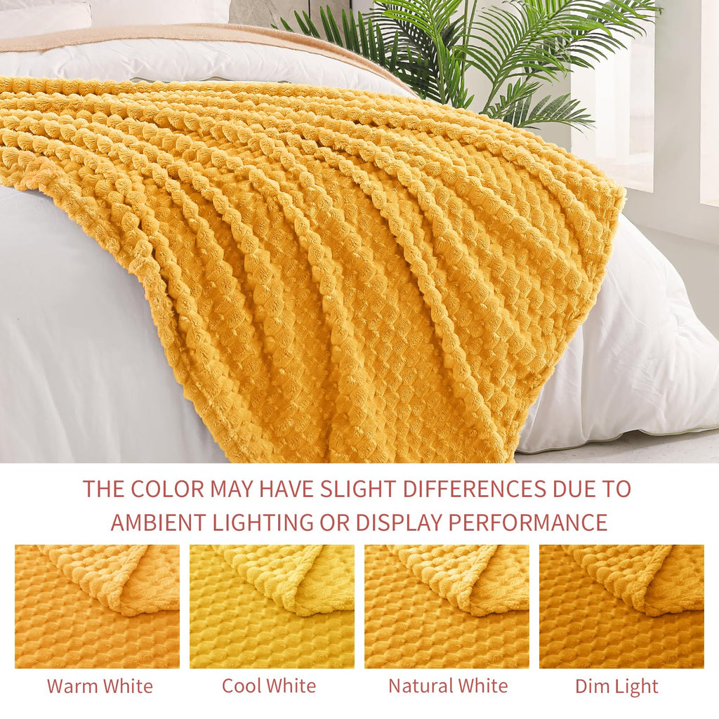 Exclusivo Mezcla 3D Fleece King Size Blanket for Bed, Mustard Yellow