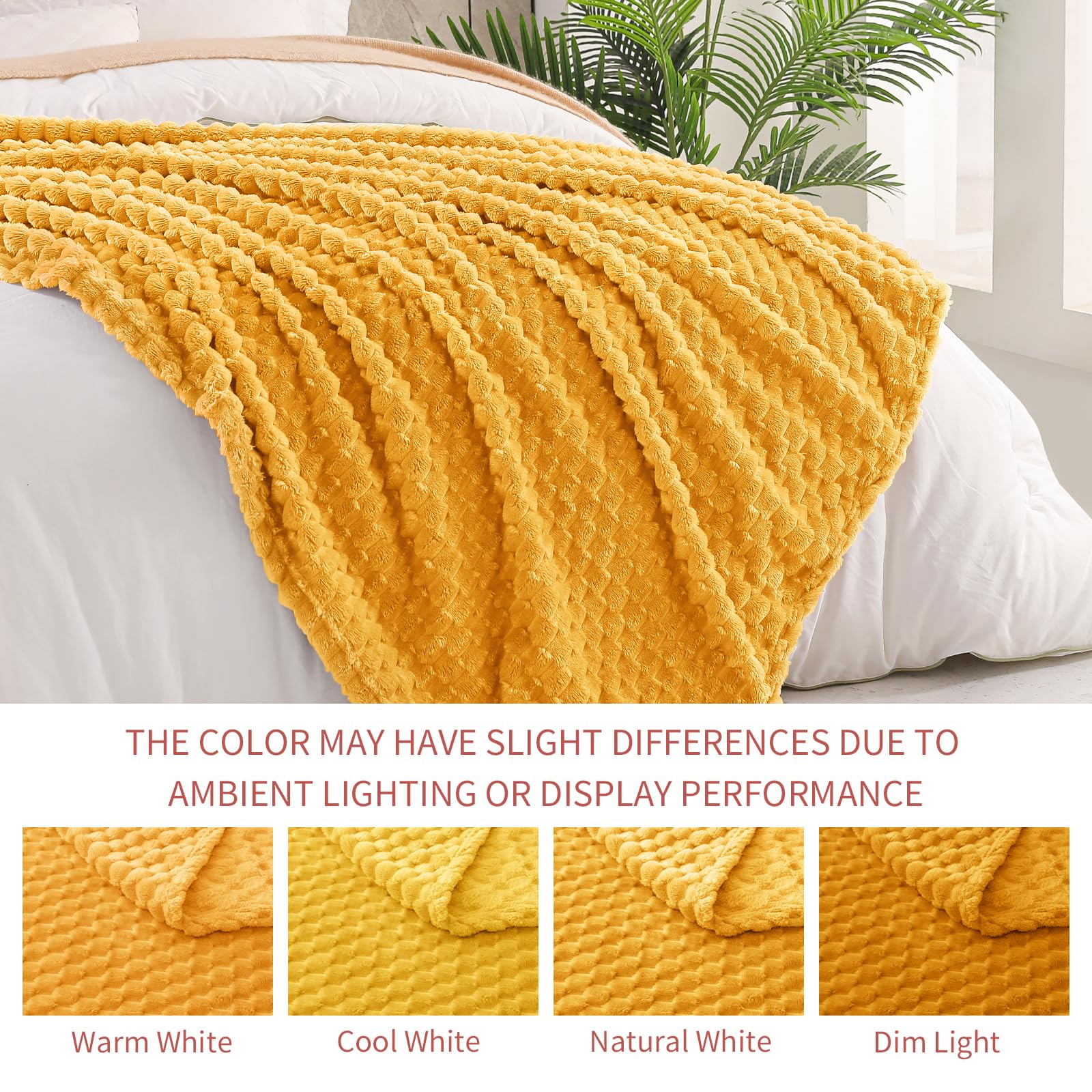Exclusivo Mezcla 3D Fleece King Size Blanket for Bed, Mustard Yellow