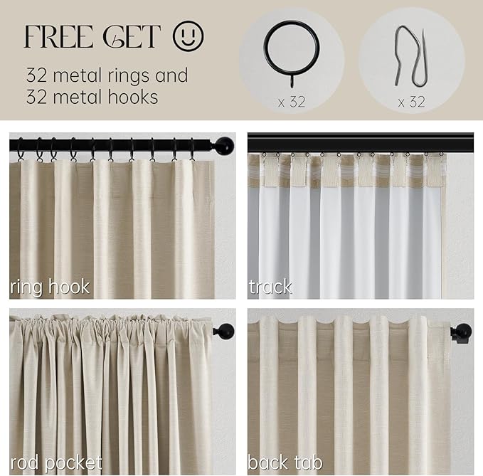 Topfinel Floor to Ceiling Curtains Drapery 108 Inches Long Black Out for Track System with Hooks and Rings, Cream Tan 2 Panel Set Back Tab Pleat Drapes for Track System Living Room 9 FT Length