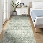 4x8 Washable Hallway Runner Rug - Wide Kitchen Runners Vintage Low Pile Carpet Soft Thin Floor Runner with Rubber Backing for Entryway Bedroom Living Room Home Decor (Muted Sage Green)