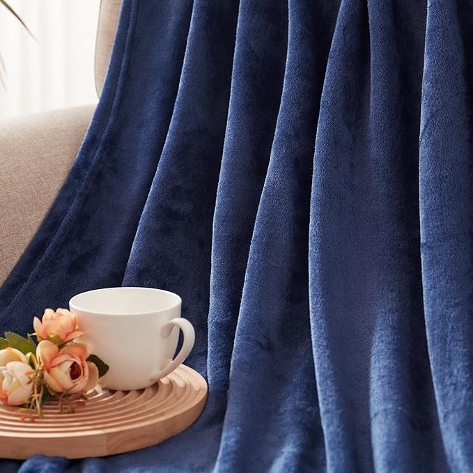 Exclusivo Mezcla Fleece Navy Blue Throw Blanket for Couch, Sofa, Super Soft and Warm Blankets, All Season, Cozy, Plush, Lightweight, 50x60 Inches