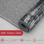 KOZYFLY Modern Abstract Small Area Rugs, 2x3 Washable Kitchen Rug Non-Slip Soft Small Bathroom Rug, Black Navy Blue Grey Striped Entryway Rugs Faux Wool Doormat for Bedside Entrance Bedroom Sink