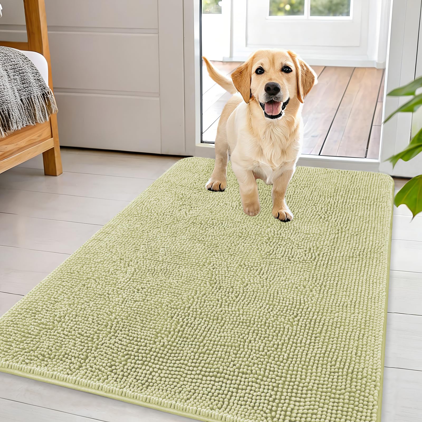 OLANLY Dog Door Mat for Muddy Paws 44x32, Super Absorbent Chenille Mud Mat
