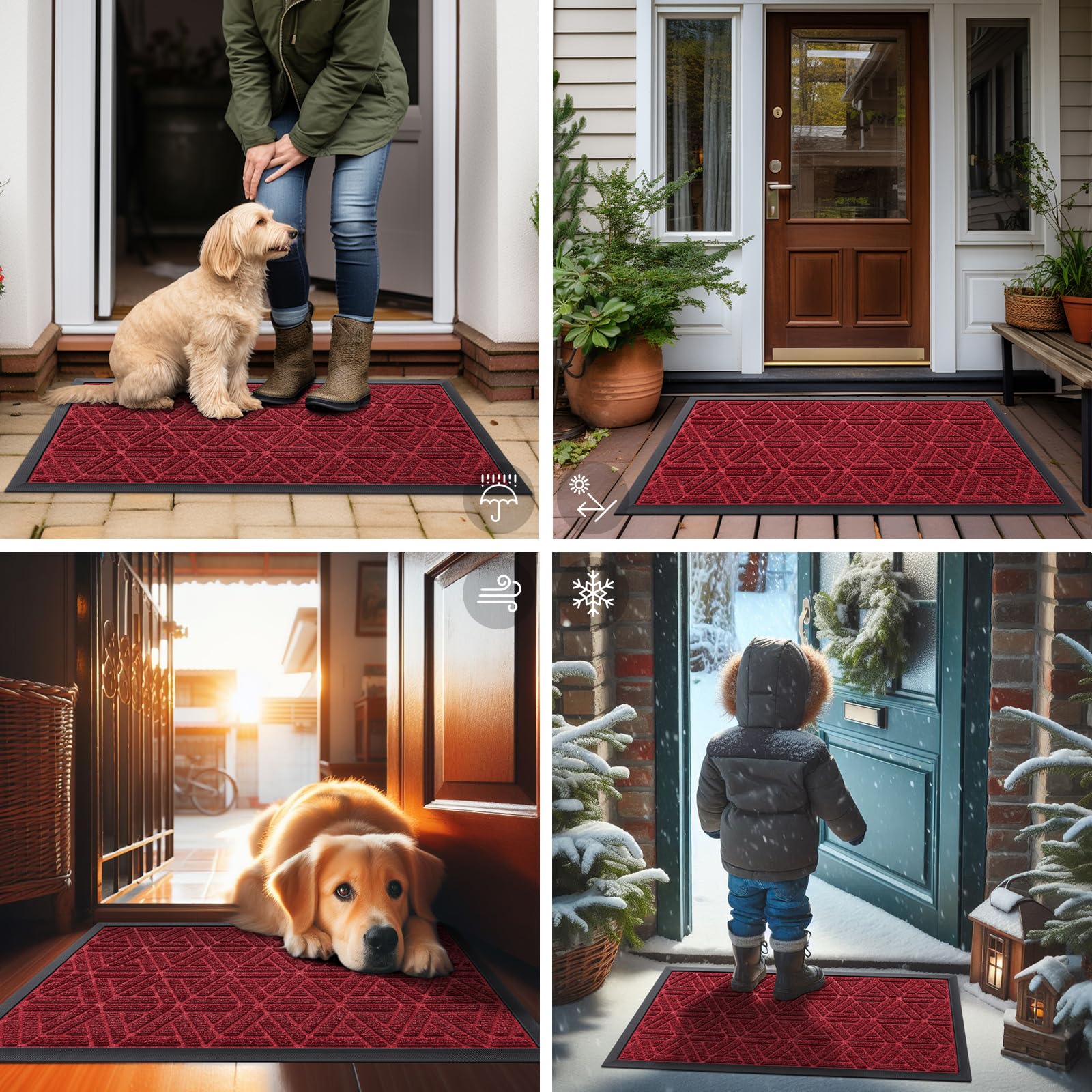 Smiry Front Door Mat Outside Entrance, Low Profile Rubber Doormat, 29.5x17