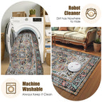 Washable Area Rug 8' x 10' Vintage Traditional Persian Mat - Foldable Distressed Non-Slip Machine Washable Carpet for Living Room Bedroom Kitchen Home Decor - Slate and Multicolor
