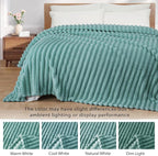 Exclusivo Mezcla King Size Flannel Fleece Blanket, Super Soft Striped Jacquard Bed Blanket, Lightweight Fuzzy Cozy for All Seasons, 90x104 Inches, Celadon
