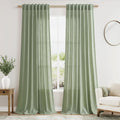 Nanspring Light Sage Linen Curtains 96 Inches Long 2 Panels Set for Living Room Rod Pocket Back Tab Semi Sheer Light Filtering Protect Privacy Pale Green Curtain for Bedroom Floor Length 52x96